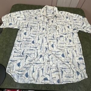 Columbia Sportswear Company‎ Men's Fish Print Short Sleeve Button Up Shirt L